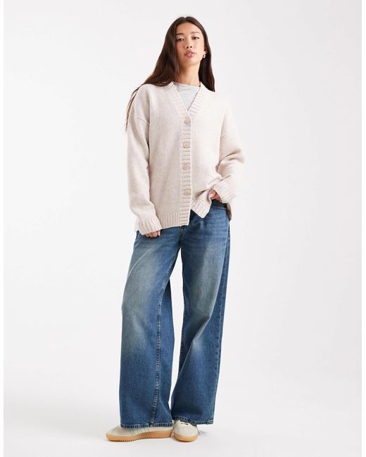 ASOS Natural Longline Waisted Lambswool Cardigan