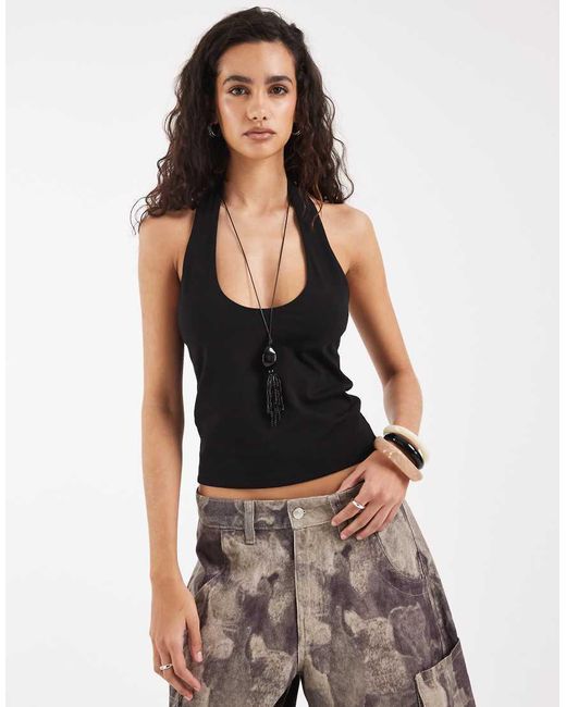 ASOS Black Double Layer Minimal Halter Neck Top