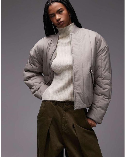 & Other Stories Gray Quilted Cotton Bomber Jacket