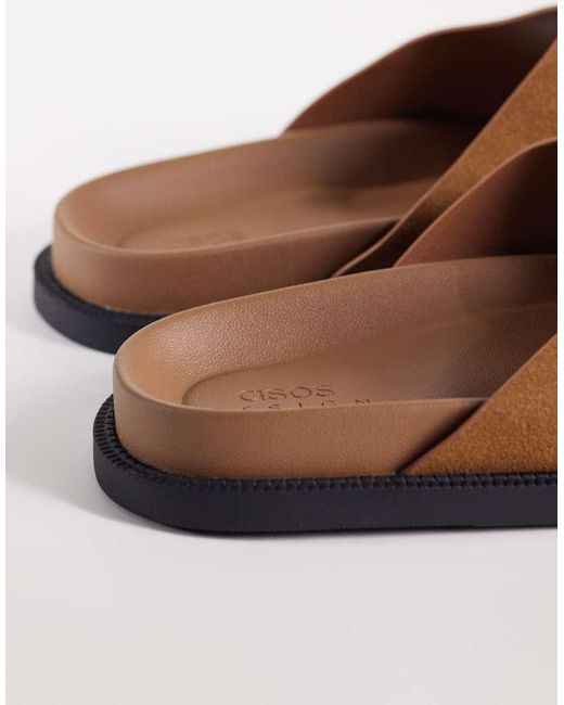 ASOS Brown Cross Over Strap Sandals for men