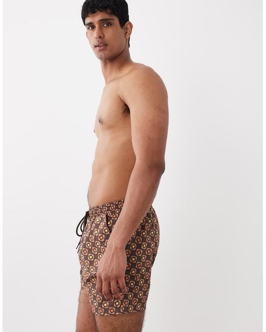 South Beach Brown Geo Print Swim Shorts for men