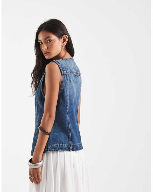 Free People Blue Maris Denim Asymmetric Vest Top