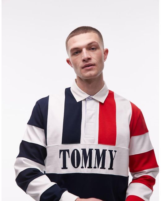 Tommy Hilfiger Red Relaxed Fit Archive Rugby Shirt for men