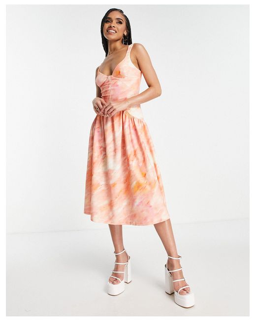 ASOS Synthetic Corset Detail Drop Waist Midi Dress Lyst