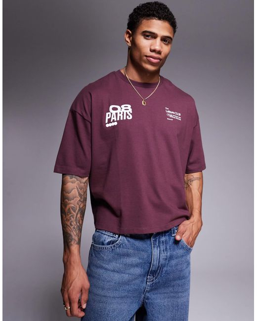 ASOS Purple Cropped Oversized T-shirt With Graphics for men