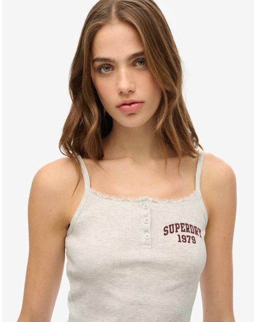 Superdry Gray Athletic Essentials Graphic Button Cami
