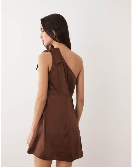 New Look Brown One Shoulder Scarf Detail Satin Mini