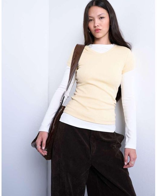 TOPSHOP Gelaagde Top Met V-Hals En Lange Mouwen in het White