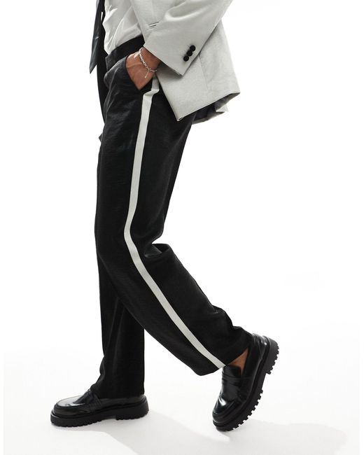 ASOS White Wide Tuxedo Suit Trouser for men