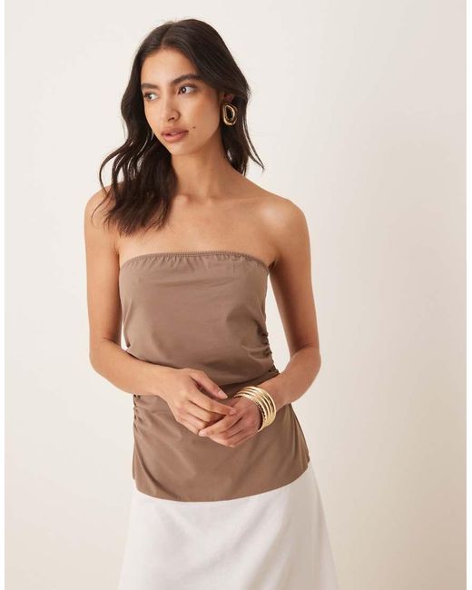 ASOS Natural Bandeau Midi Dress With Poplin Skirt