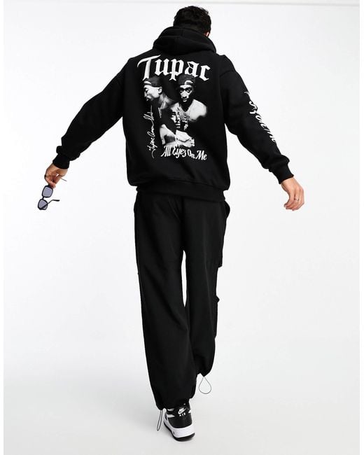 Pull&Bear Black Tupac All Eyes On Me Hoodie for men