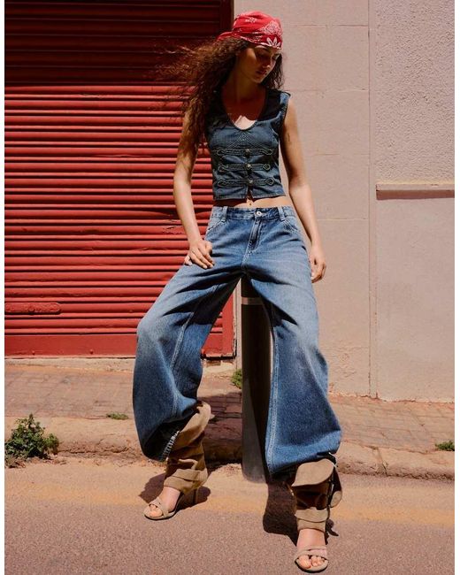 Bershka Red Button-up Denim Gilet