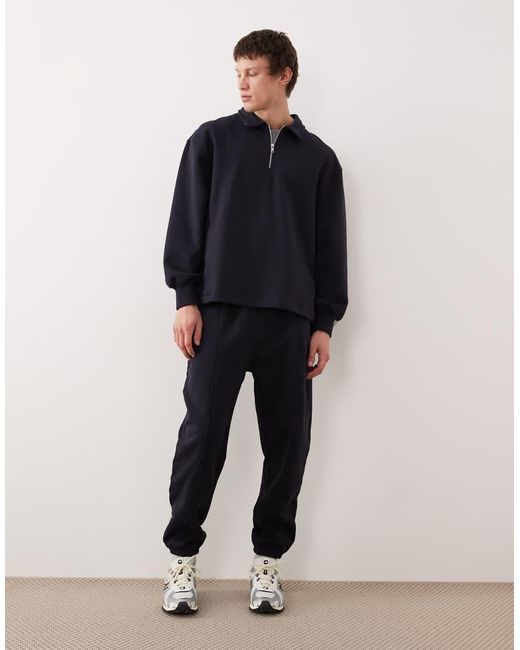 ASOS Blue Oversized Heavyweight Collared Sweatshirt With Zip for men