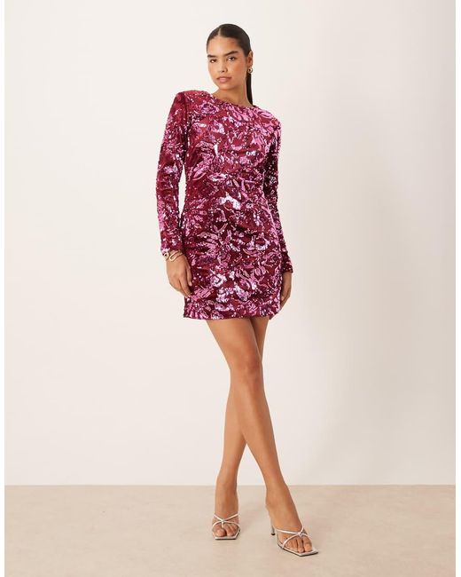 Y.A.S Red Sequin And Velvet Mini Dress