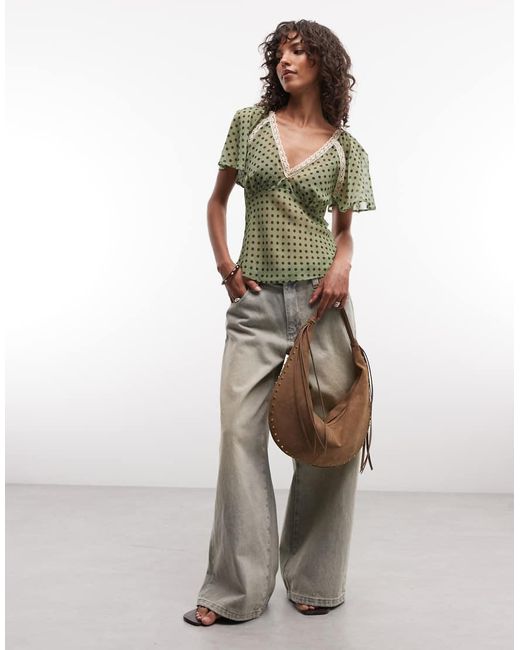 Reclaimed Vintage Green Chiffon Tea Top