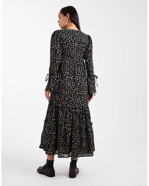 Wednesday's Girl Black Floral Floaty Midaxi Dress