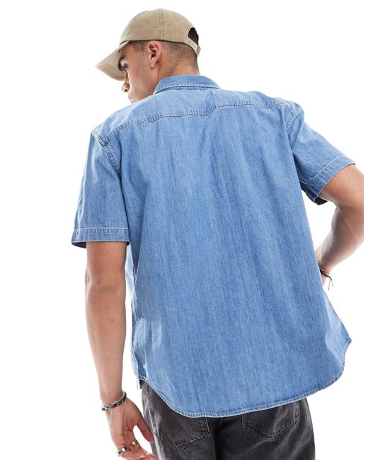 Levi's Blue Authentic Logo Short Sleeve Denim Shirt for men
