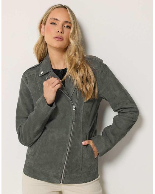 Long Tall Sally Gray Suede Biker Jacket