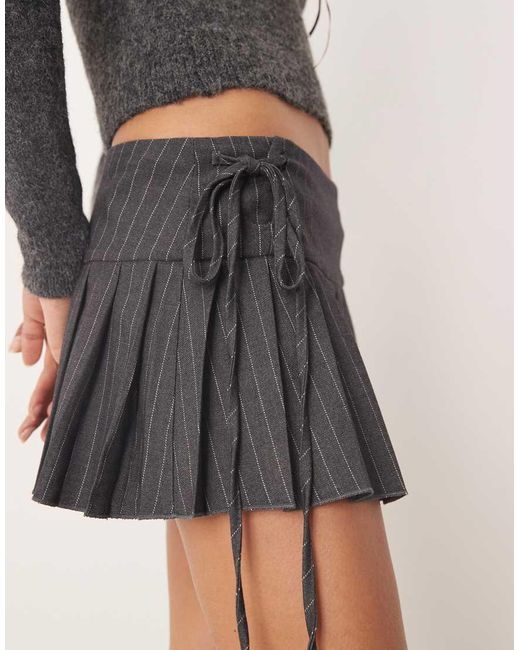 Glamorous Gray Pleated Tie Side Mini Skirt
