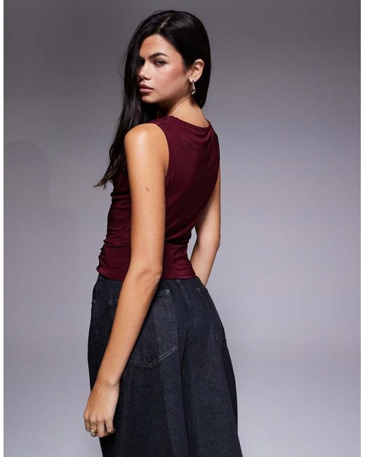 ASOS Red Slinky Cowl Drape Top