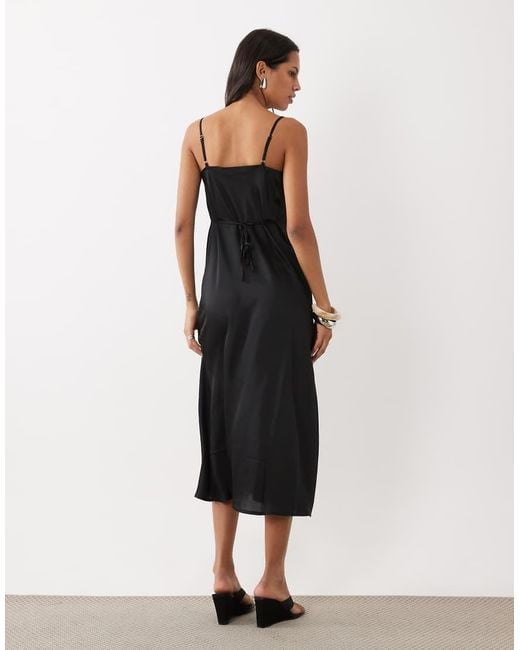 New Look Black Satin Cowl Neck Midi Dress