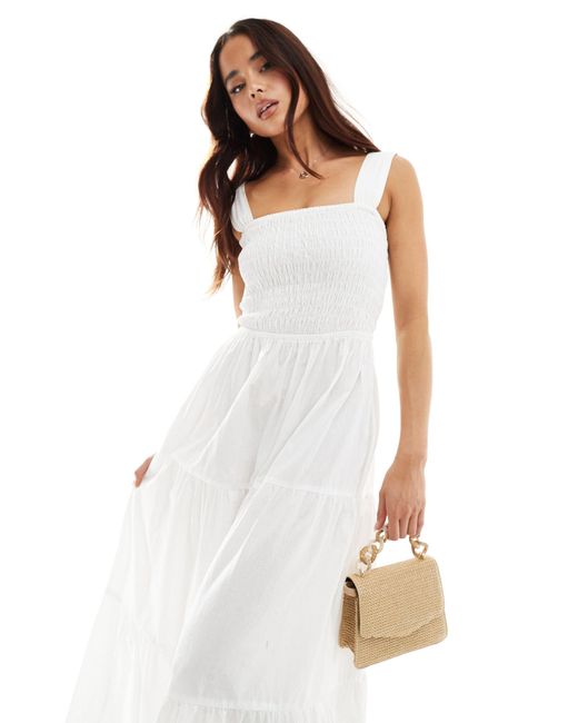 esmé studios White Esmee Exclusive Shirred Waist Maxi Summer Dress