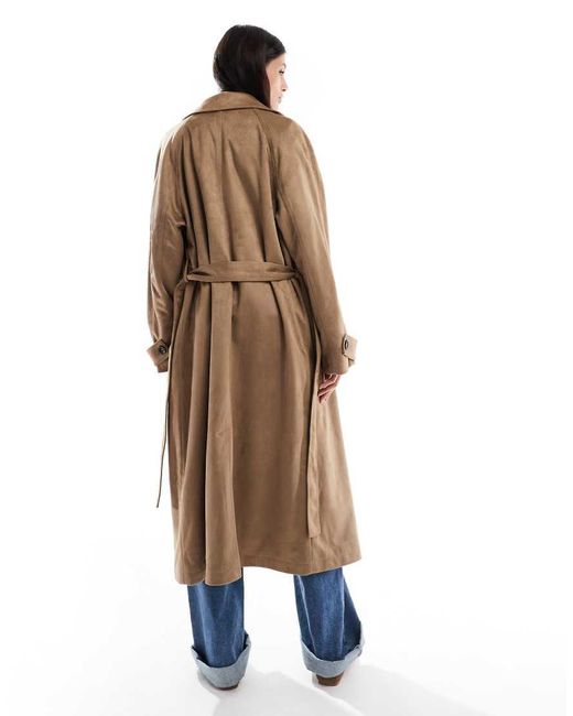 ASOS Natural Asos Design Tall Faux Suede Funnel Neck Trench Coat