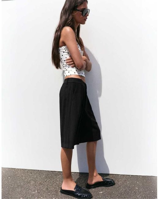 Pull&Bear White Long Darted Bermuda Shorts