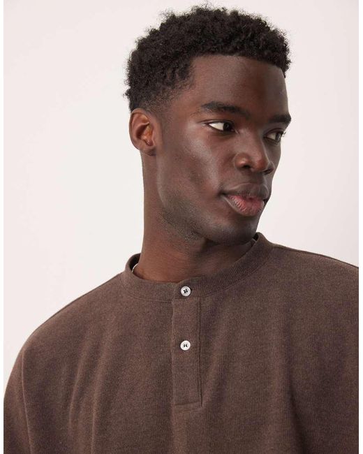 ASOS Super Oversized Cropped Henley-Trui Van Zware Geribbelde Stof in het Brown voor heren
