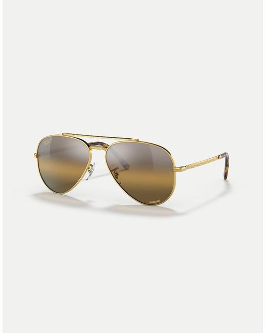 Ray-Ban Natural New Aviator Pilot Polarised Sunglasses With Mirrored Lens