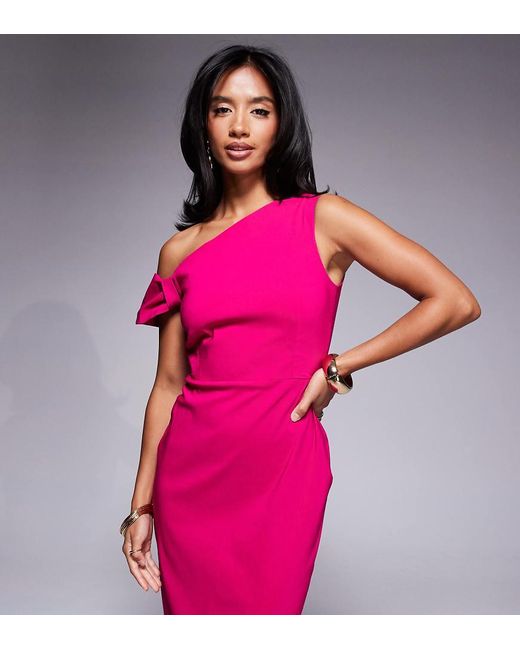 Vesper Petite Pink Bengaline One Shoulder Knot Detail Maxi Bodycon Dress