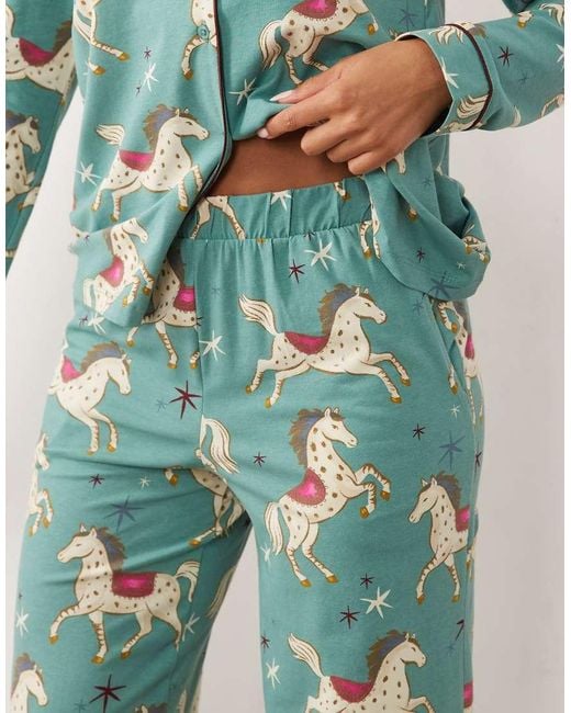 Chelsea Peers Green Long Button Up Pyjama Set