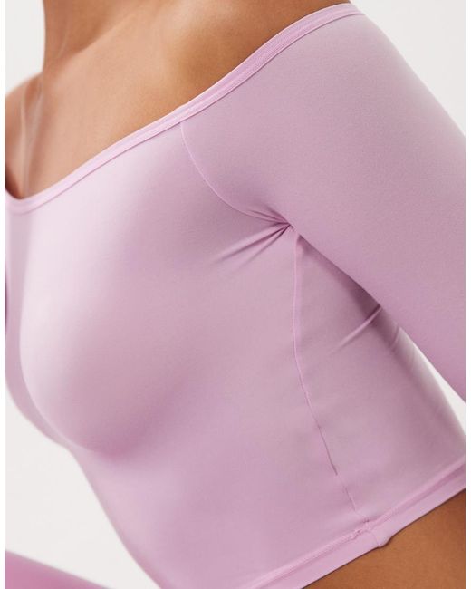 BO+TEE Pink Bo+tee Off Shoulder Long Sleeve Sheer Top