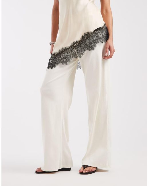 4th & Reckless White Cotton Rich Ribbed High Waisted Wide Leg Relaxed Trousers Co-ord