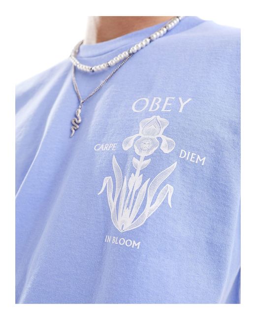 T-shirt unisexe à manches courtes et motif fleur d'iris Obey en coloris Blue