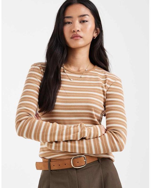 & Other Stories Brown Super Soft Rib Long Sleeved Slim Top