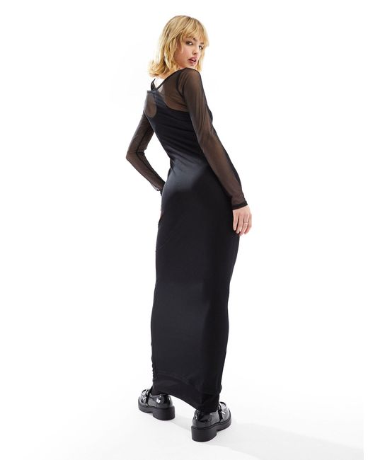 Collusion White Long Sleeve Double Layer Mesh Maxi Dress