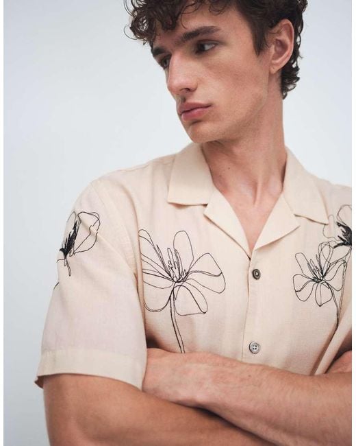 Mango Natural Minimal Floral Print Short Sleeve Shirt for men
