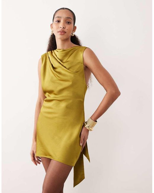 Mango Yellow Sleeveless Ruched Mini Dress
