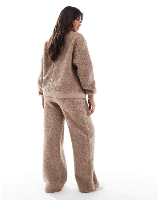 ASOS Natural Asos Design Maternity Lounge Borg Sweat & Wide Leg Pants Set