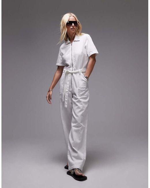 Mango Gray Relaxed Denim Zip Through Jumpsuit