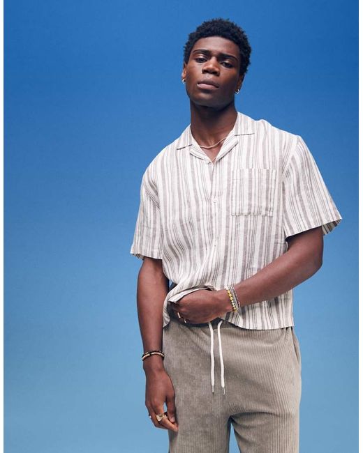 Cotton On Blue Linen Box Fit Short Sleeve Shirt for men
