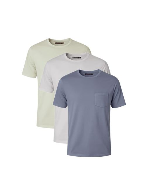 French Connection Blue 3 Pack Cotton Crew Neck Short Sleeve Chest Pocket T-Shirts for men