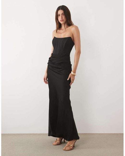 Forever New White Satin Corset Draped Detail Maxi Dress