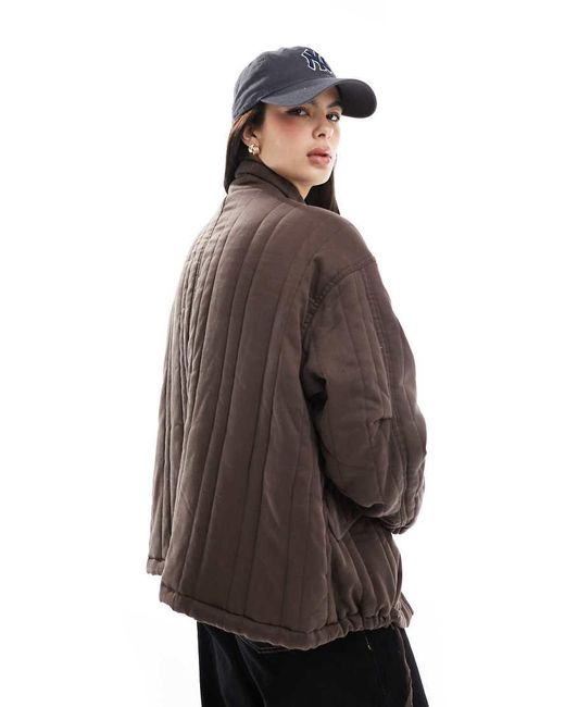 Giacca Trapuntata Marrone Con Collo A Imbuto di ASOS in Brown