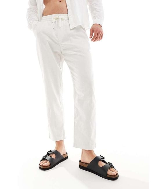 Pull&Bear White Linen Mix Wide Leg Pants for men