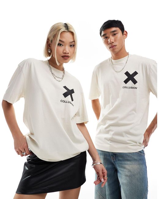 Collusion White Unisex X Logo Cotton T-shirt