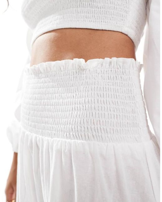 Falda Larga Blanca Con Cintura Fruncida De (Parte De Un Conjunto) ASOS de color White
