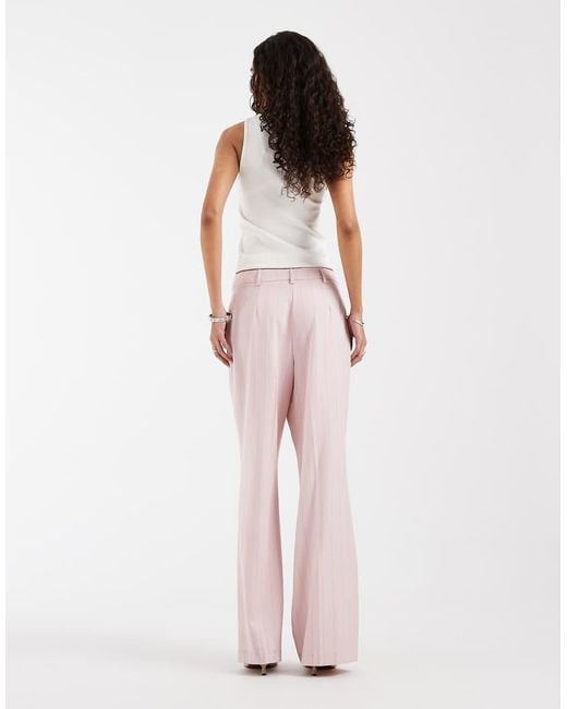 River Island Pink Striped Wide Leg Tailored Trouser