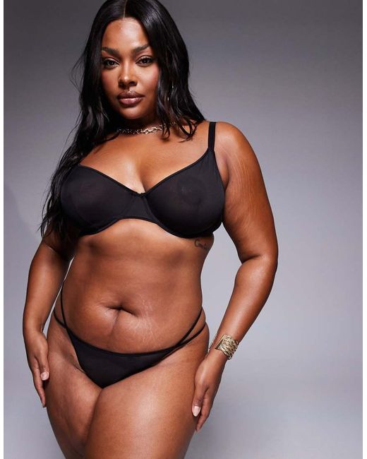 ASOS Black Asos Design Curve Lennox Mesh Underwired Bra With Satin Binding
